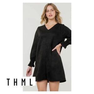 THML black faux suede dress.